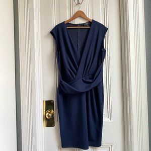 Lipsy Navy Blue Pleated Drape Sleeveless Dress